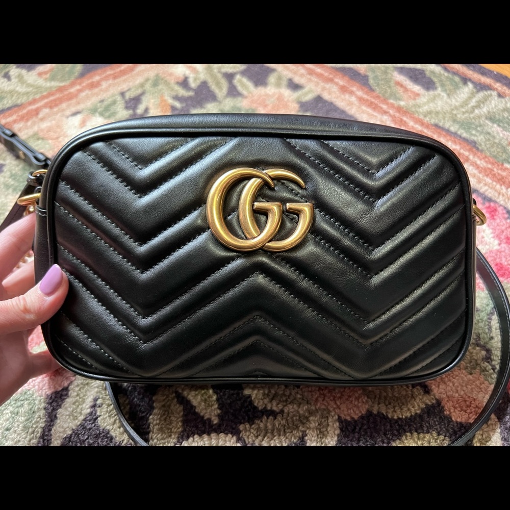 Gucci brand new black leather small marmont camera bag